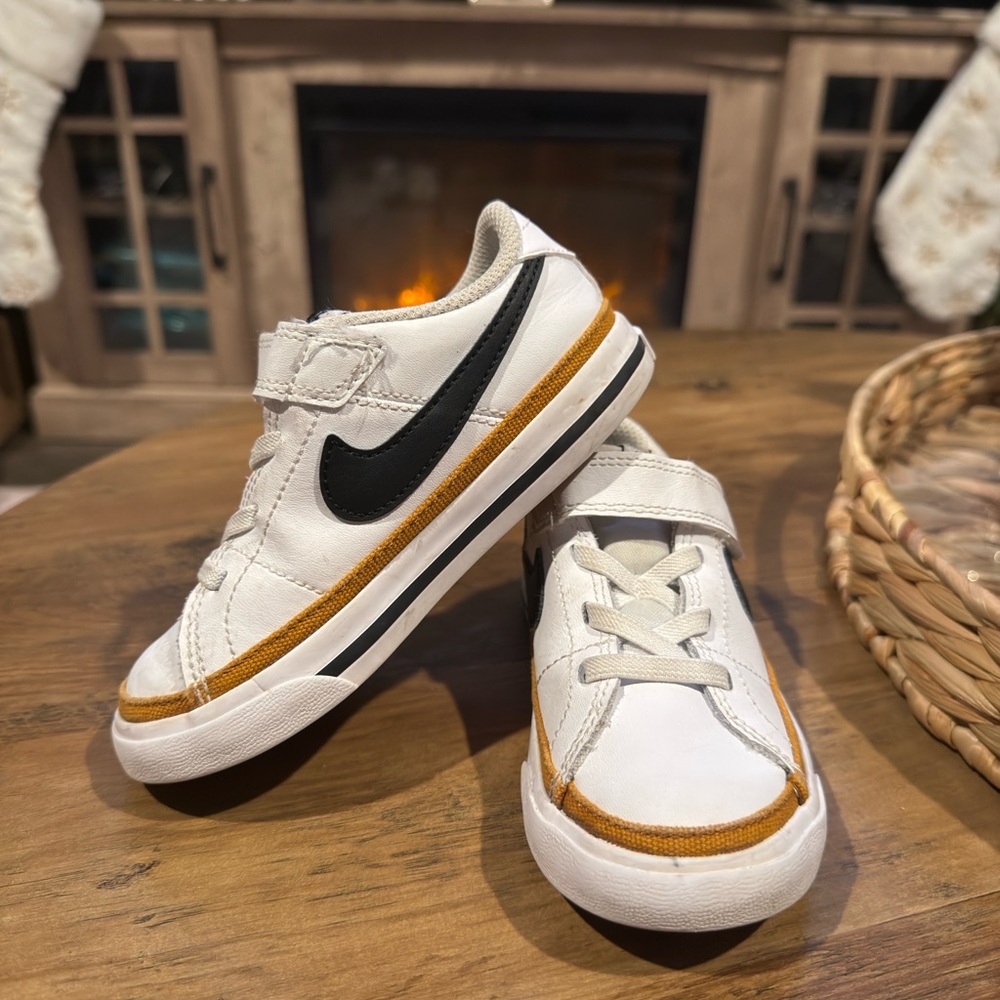 Nike Kids White and Black Sneakers with Tan Accents